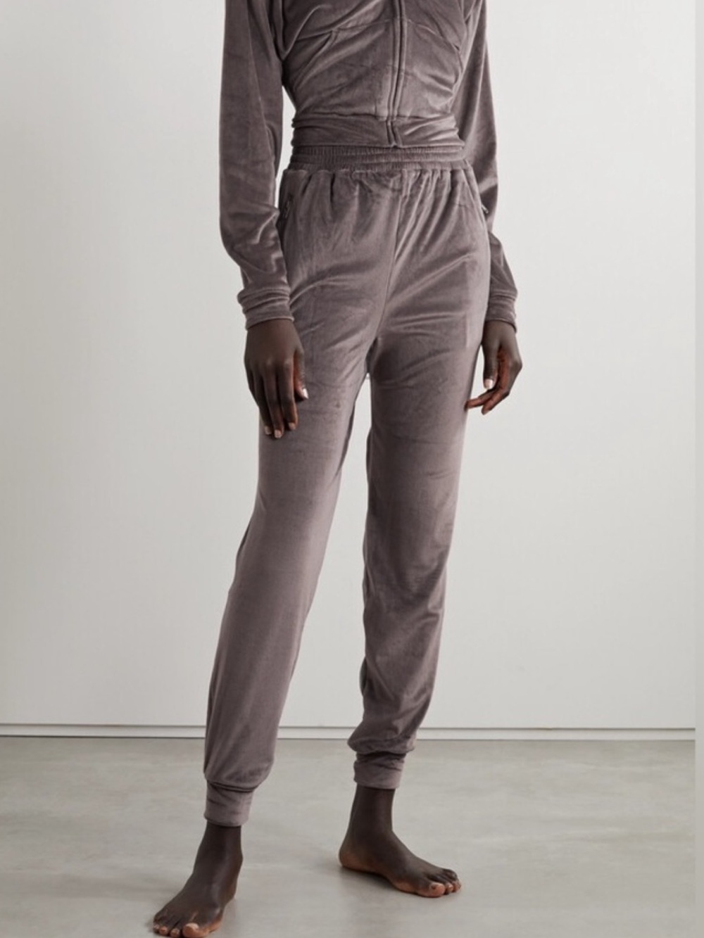 SKIMS Velvet Track Joggers in Taupe Gray